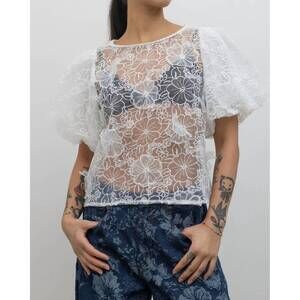 NEW COLLECTIVE floral embroidered organza blouse in ivory